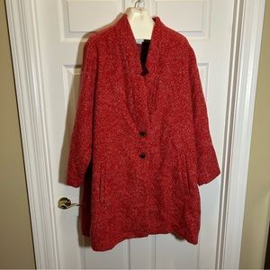 Womens Red Bouclé Button Front Coat